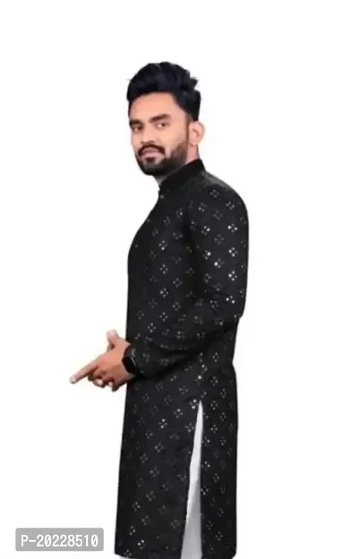 Reliable Black Cotton Embellished Kurta For Men-thumb3