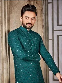 Reliable Green Cotton Embellished Kurta For Men-thumb1