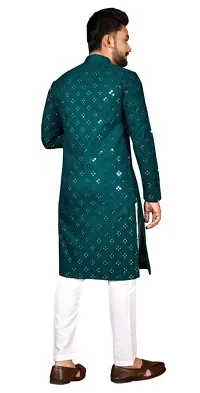 Reliable Green Cotton Embellished Kurta For Men-thumb1