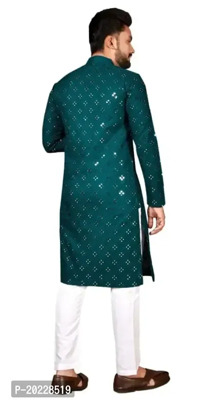 Reliable Green Cotton Embellished Kurta For Men-thumb2