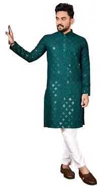 Reliable Green Cotton Embellished Kurta For Men-thumb2