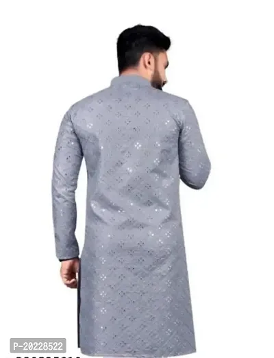 Reliable Grey Cotton Embellished Kurta For Men-thumb3