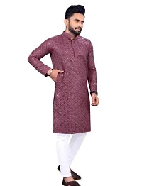 Reliable Maroon Cotton Embellished Kurta For Men-thumb1