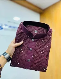 Reliable Maroon Cotton Embellished Kurta For Men-thumb2