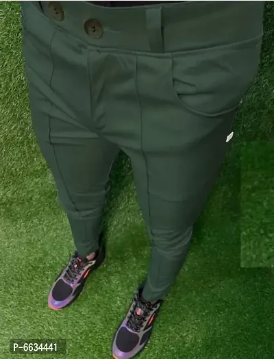 Green Polyester Regular Track Pants For Men-thumb2