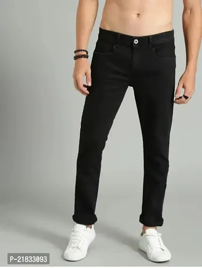 Stylish Black Cotton Blend Solid Jeans For Men-thumb2