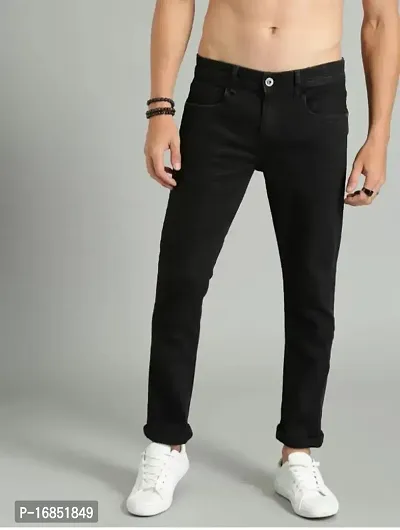 Star4well Men Black Slim Fit Jeans-thumb3