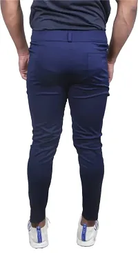 Navy Blue Cotton Blend Regular Track Pants For Men-thumb1