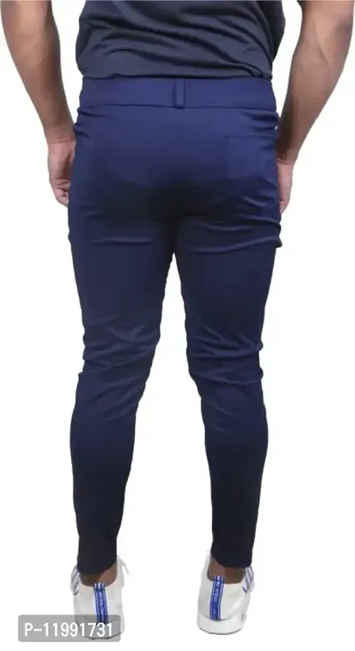 Navy Blue Cotton Blend Regular Track Pants For Men-thumb2