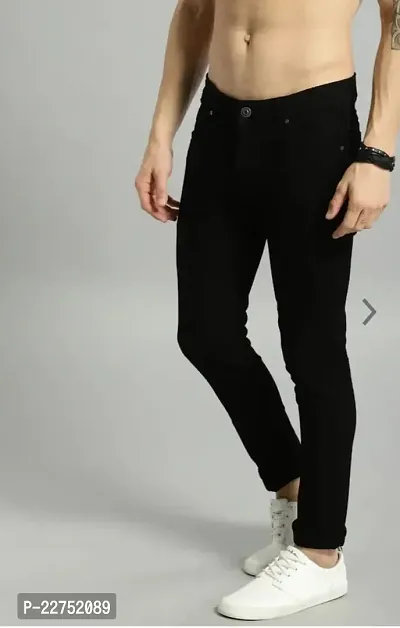 Trendy Denim Black Solid Jeans For Men-thumb2