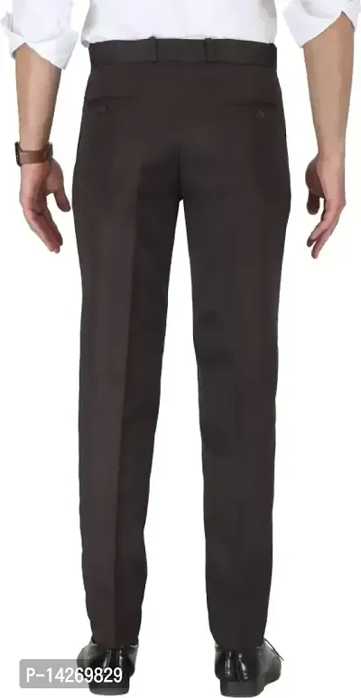 Coffee Cotton Mid Rise Formal Trousers For Men-thumb3