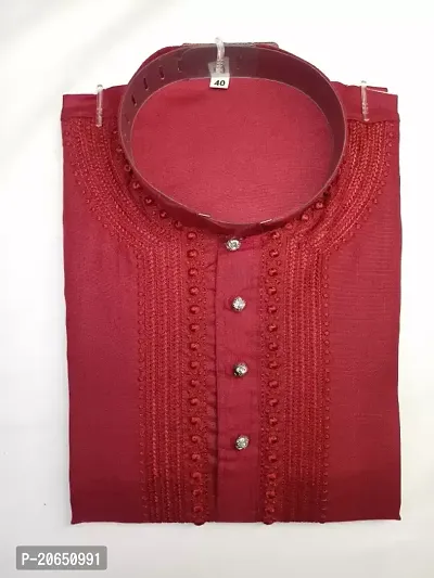 Reliable Red Cotton  Knee Length Kurta For Men-thumb2