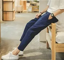 Elegant Blue Polycotton Solid Regular Track Pants For Men-thumb2