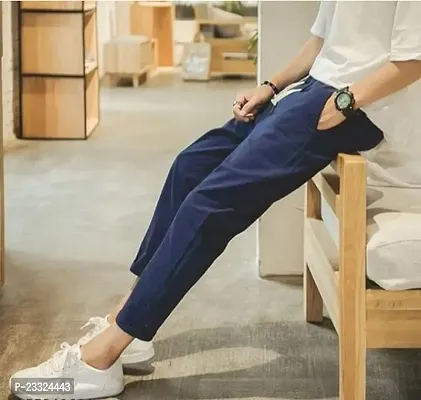 Elegant Blue Polycotton Solid Regular Track Pants For Men-thumb3