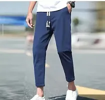 Elegant Blue Polycotton Solid Regular Track Pants For Men-thumb1