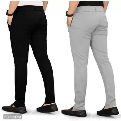 Elegant Twill Solid Casual Trousers For Men- Pack Of 2-thumb2