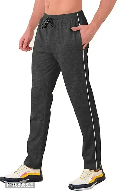 Stylish Grey Cotton Blend Solid Regular Track Pants For Men-thumb3