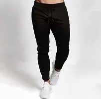 Men's Black Polyester Blend Self Pattern Slim Fit Joggers-thumb2