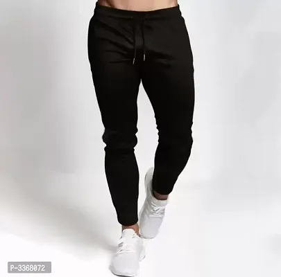 Men's Black Polyester Blend Self Pattern Slim Fit Joggers-thumb3
