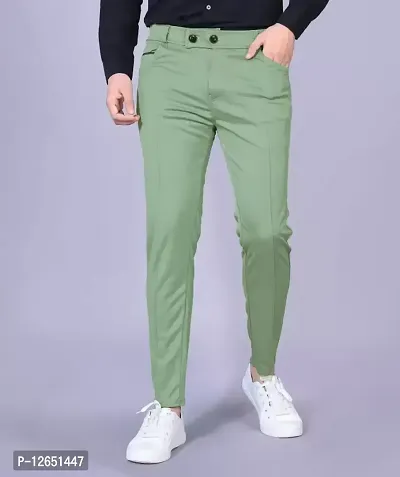 Green Lyocell Regular Track Pants For Men-thumb2