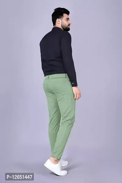 Green Lyocell Regular Track Pants For Men-thumb3