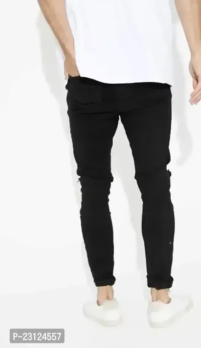 MEN KNEE SLIT BLACK JEANS-thumb3