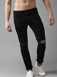 FLAYING MEN KNEE SLIT BLACK JEANS-thumb2