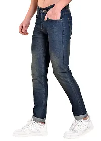 Men's Blue Cotton Spandex Faded Regular Fit Mid-Rise Jeans-thumb1
