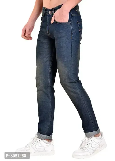 Men's Blue Cotton Spandex Faded Regular Fit Mid-Rise Jeans-thumb2