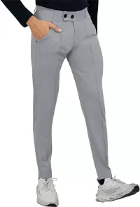 Grey Blended Mid Rise Casual Trousers For Men-thumb1