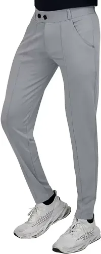 Grey Blended Mid Rise Casual Trousers For Men-thumb2