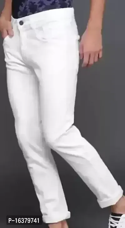 Men Plain White Jeans-thumb3