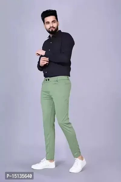 Green Lyocell Regular Track Pants For Men-thumb2