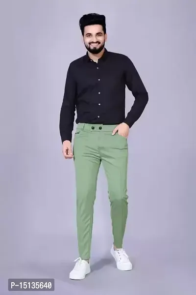 Green Lyocell Regular Track Pants For Men-thumb3