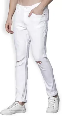 MEN KNEE SLIT WHITE JEANS-thumb2