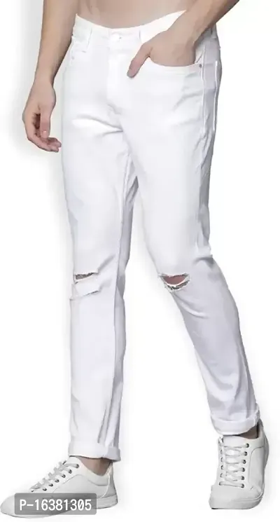 MEN KNEE SLIT WHITE JEANS-thumb3