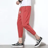 Men's Red Cotton Spandex Solid Slim Fit Track Pant-thumb1