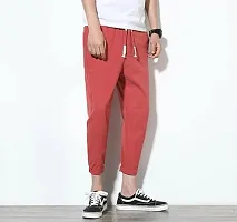 Men's Red Cotton Spandex Solid Slim Fit Track Pant-thumb2