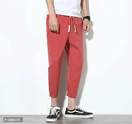 Men's Red Cotton Spandex Solid Slim Fit Track Pant-thumb3