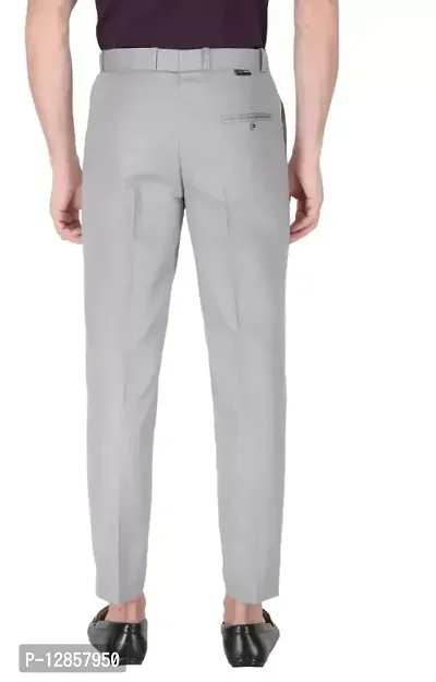 Grey Cotton Blend Mid Rise Formal Trousers For Men-thumb2