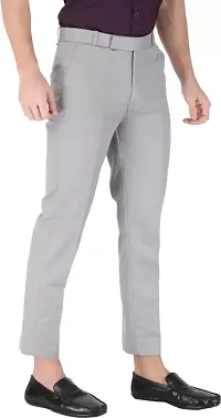 Grey Cotton Blend Mid Rise Formal Trousers For Men-thumb2