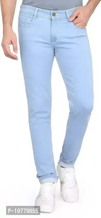 Stylish Blue Polycotton Solid Jeans For Men