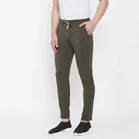 Olive Cotton Blend Mid Rise Casual Trousers-thumb2