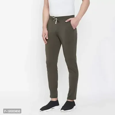 Olive Cotton Blend Mid Rise Casual Trousers-thumb3