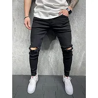 Black Cotton Blend Mid Rise Jeans For Men-thumb2