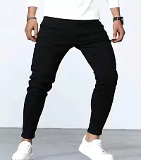 Men Printed Black Knee Cut Jeans-thumb1