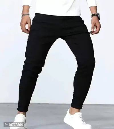 Men Printed Black Knee Cut Jeans-thumb2