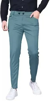 Reliable Turquoise Lycra Mid-Rise Trousers For Men, Pack Of 1-thumb2