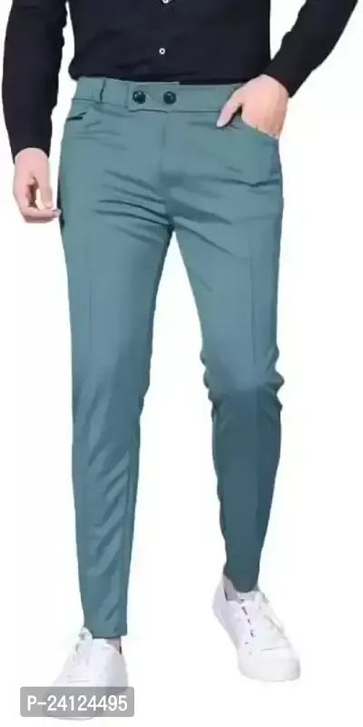 Reliable Turquoise Lycra Mid-Rise Trousers For Men, Pack Of 1-thumb3