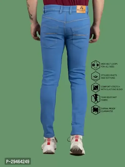 Stylish Blue Denim Solid Mid-Rise Jeans For Men-thumb3